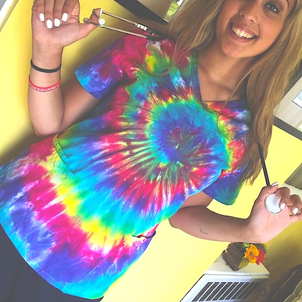Rainbow Tie Dyed Custom Hippie Boho Scrub Top